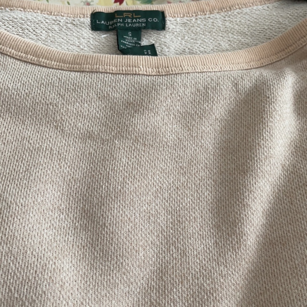 Ralph Lauren Beige French Terry Sweatshirt LRL Shoulder Buttons Drawstring Hem - Picture 5 of 13